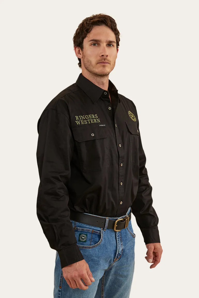 Hawkeye Mens Full Button Work Shirt - Black/Camo