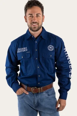 Hawkeye Mens Full Button Work Shirt - Navy/White