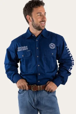 Hawkeye Mens Full Button Work Shirt - Navy/White