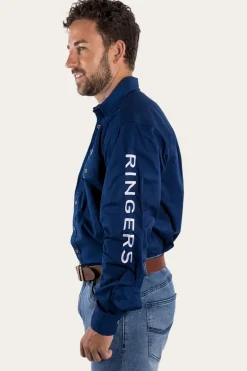 Hawkeye Mens Full Button Work Shirt - Navy/White
