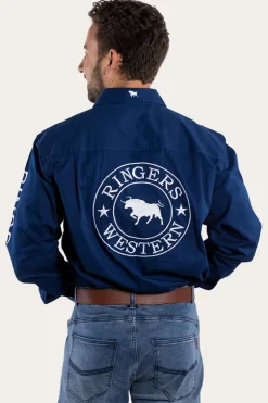 Hawkeye Mens Full Button Work Shirt - Navy/White
