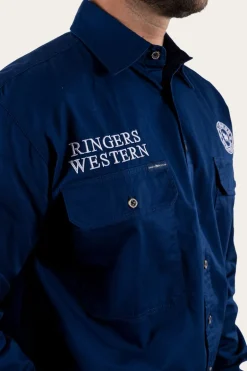 Hawkeye Mens Full Button Work Shirt - Navy/White
