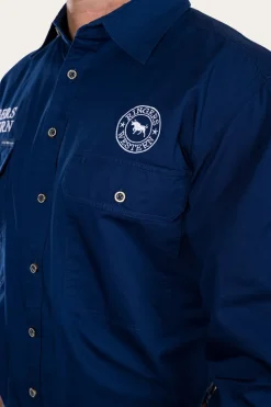 Hawkeye Mens Full Button Work Shirt - Navy/White