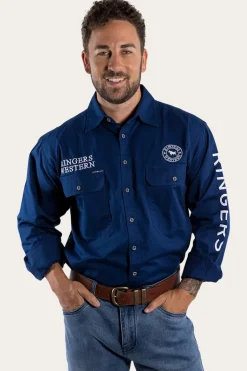 Hawkeye Mens Full Button Work Shirt - Navy/White