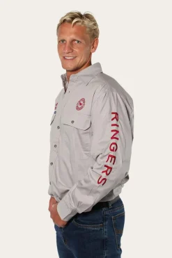 Hawkeye Mens Full Button Work Shirt - Beige/Red
