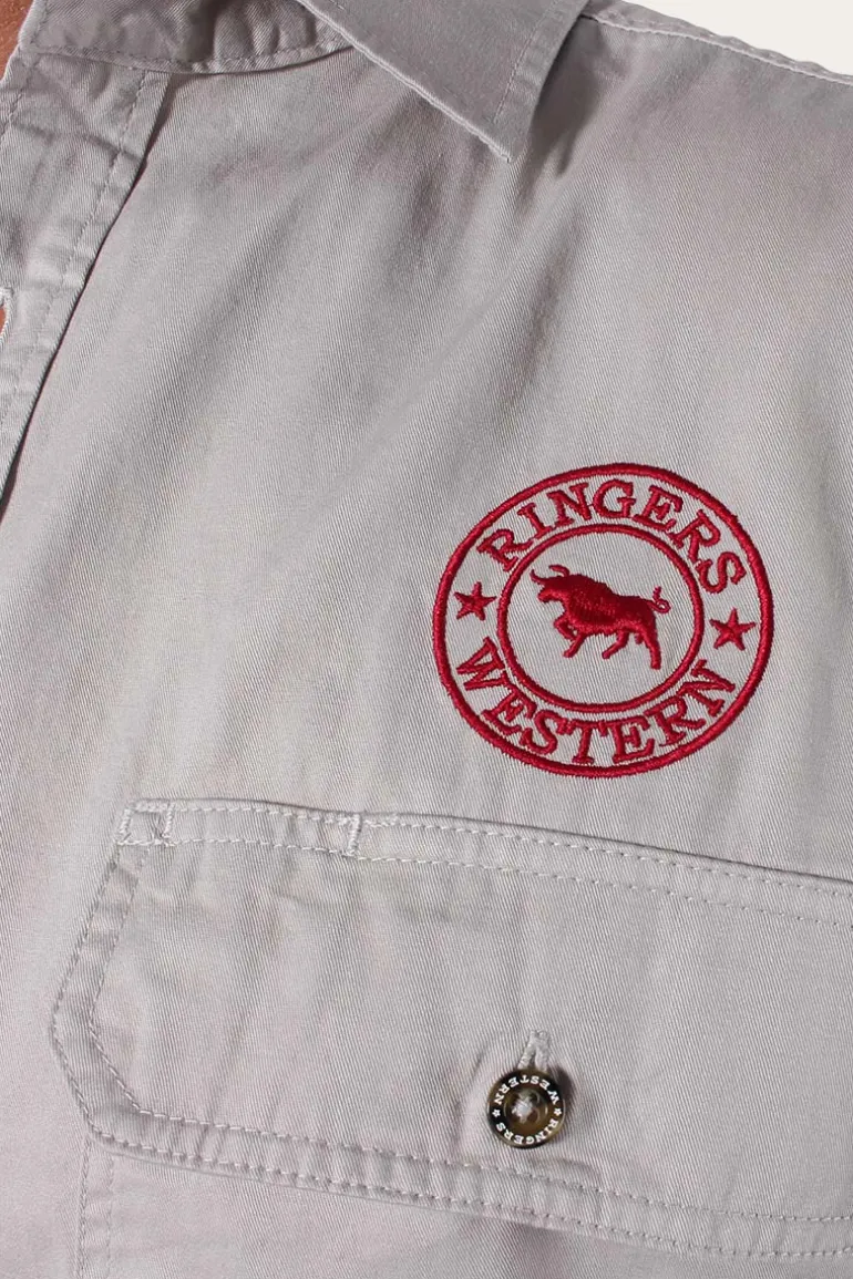 Hawkeye Mens Full Button Work Shirt - Beige/Red