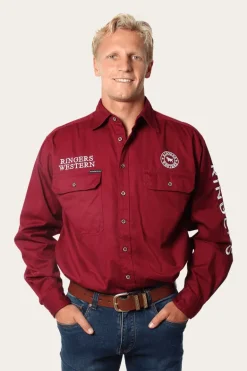 Hawkeye Mens Full Button Work Shirt - Burgundy/White