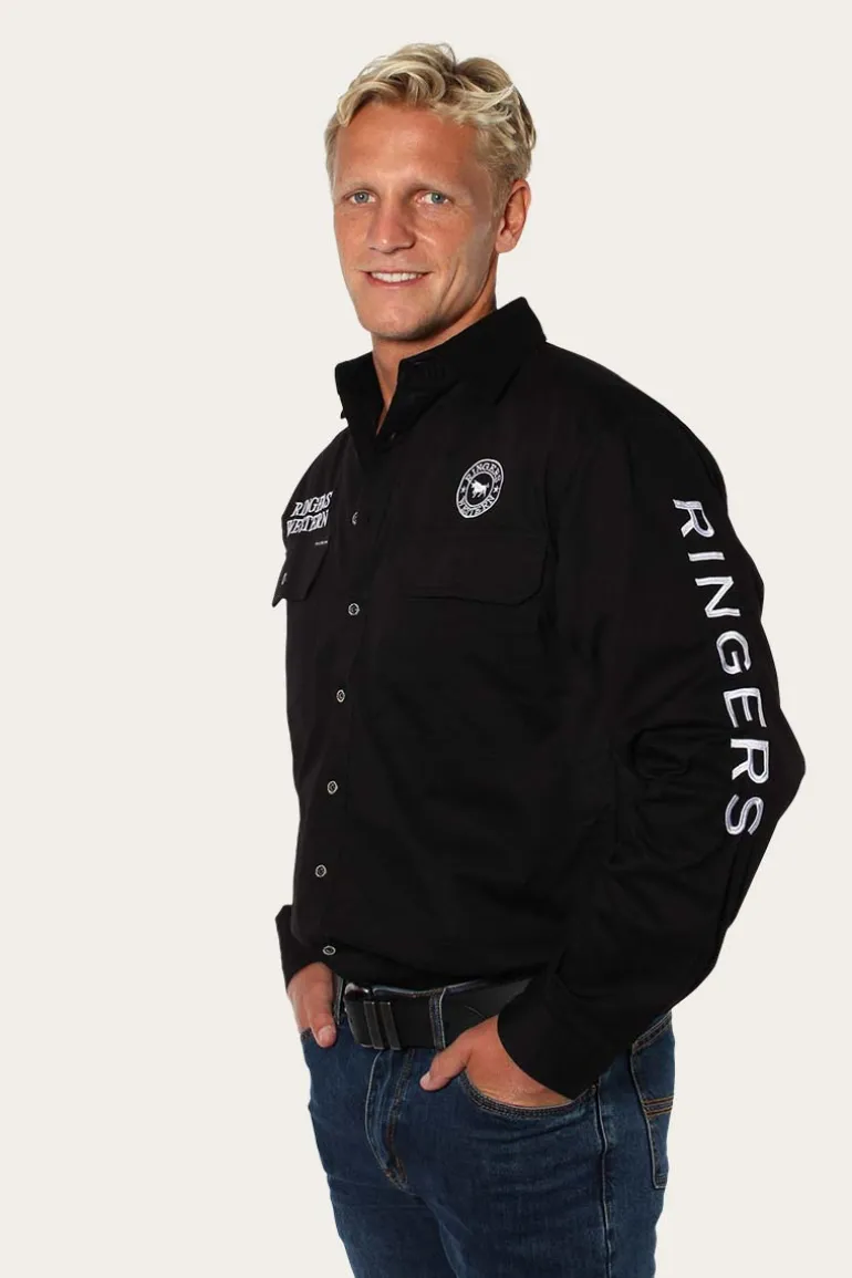 Hawkeye Mens Full Button Work Shirt - Black/White
