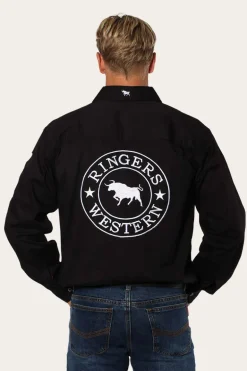 Hawkeye Mens Full Button Work Shirt - Black/White