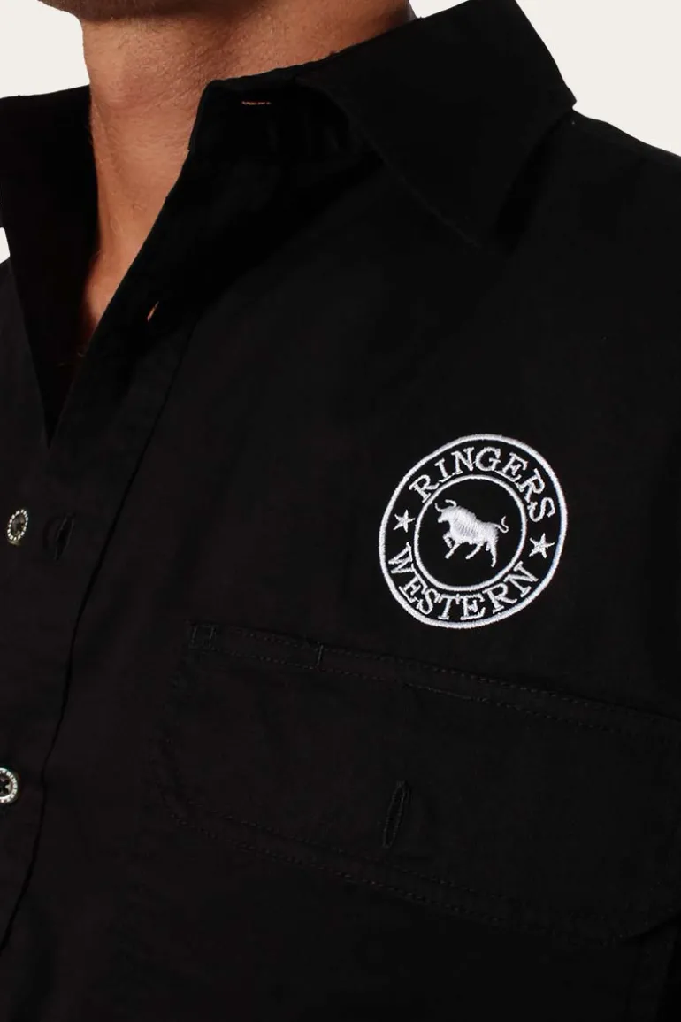 Hawkeye Mens Full Button Work Shirt - Black/White