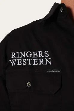Hawkeye Mens Full Button Work Shirt - Black/White