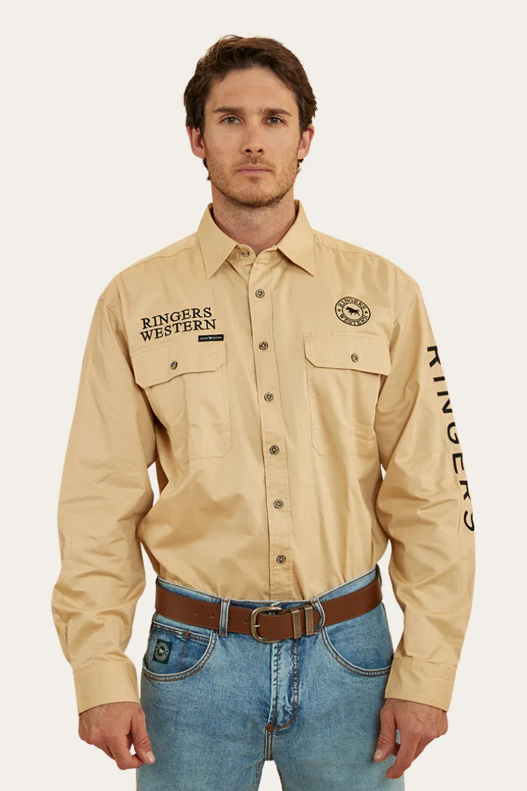 Hawkeye Mens Full Button Work Shirt - Dark Sand/Black