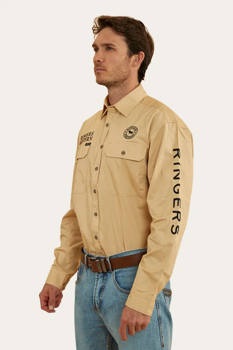 Hawkeye Mens Full Button Work Shirt - Dark Sand/Black