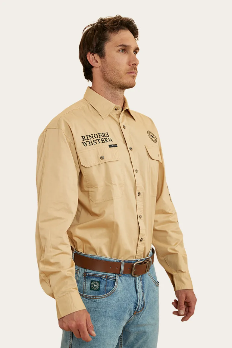 Hawkeye Mens Full Button Work Shirt - Dark Sand/Black