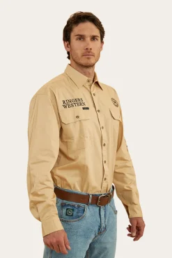 Hawkeye Mens Full Button Work Shirt - Dark Sand/Black
