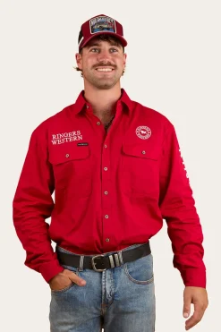 Hawkeye Mens Full Button Work Shirt - Red/White