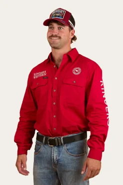 Hawkeye Mens Full Button Work Shirt - Red/White