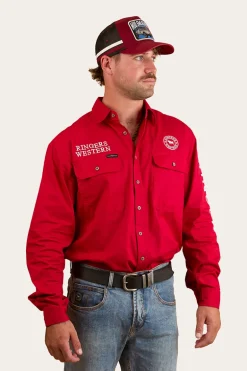 Hawkeye Mens Full Button Work Shirt - Red/White