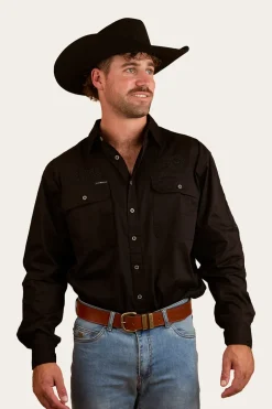 Hawkeye Mens Full Button Work Shirt - Black/Black