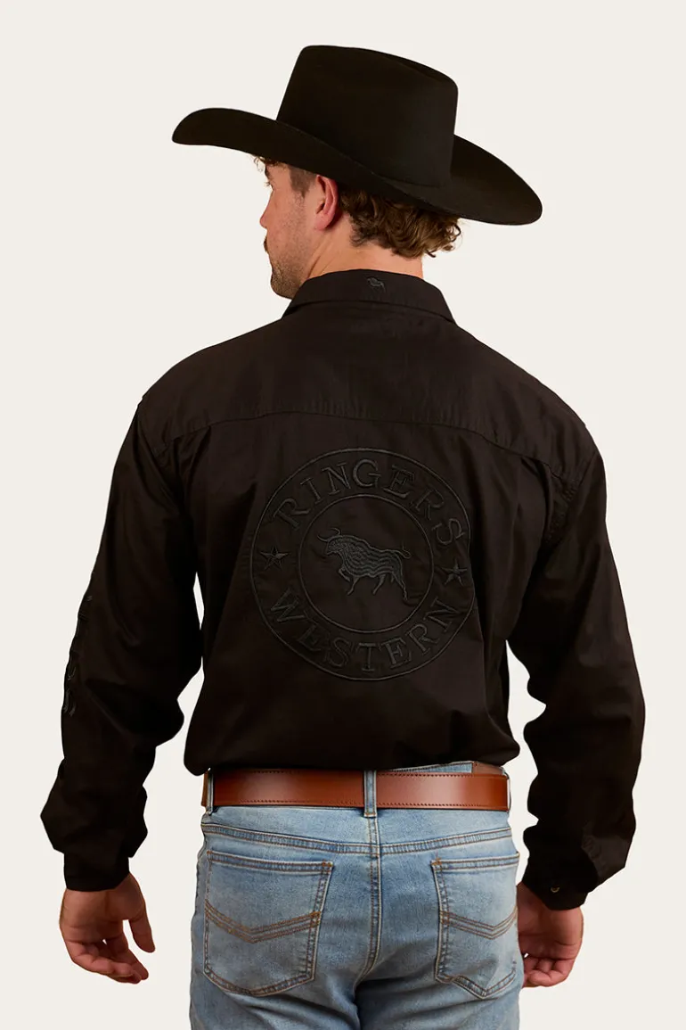 Hawkeye Mens Full Button Work Shirt - Black/Black