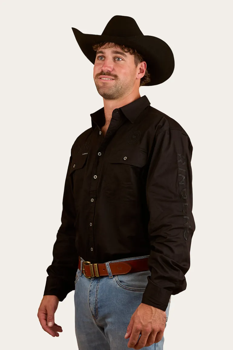 Hawkeye Mens Full Button Work Shirt - Black/Black