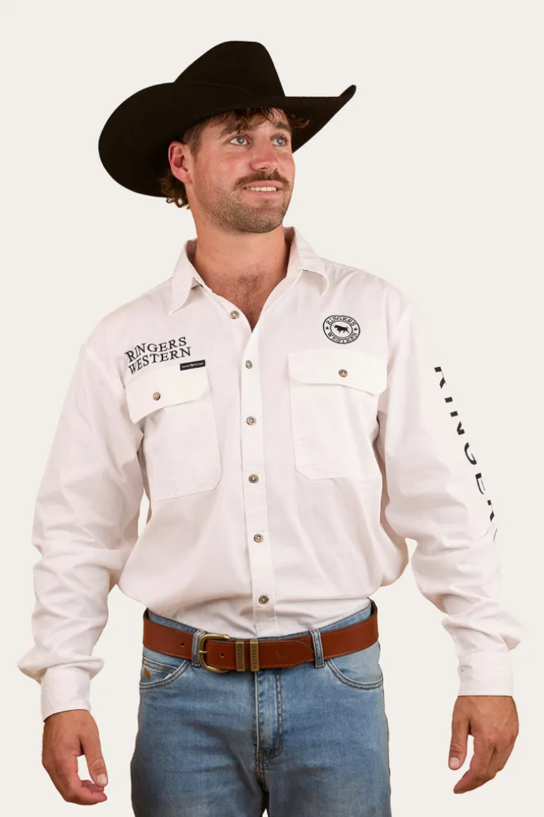 Hawkeye Mens Full Button Work Shirt - White/Black