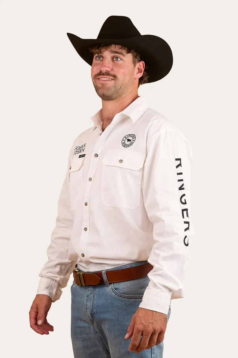 Hawkeye Mens Full Button Work Shirt - White/Black