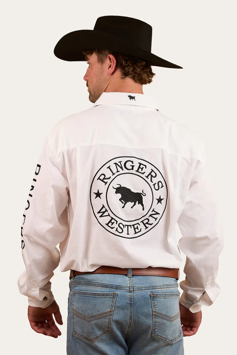 Hawkeye Mens Full Button Work Shirt - White/Black