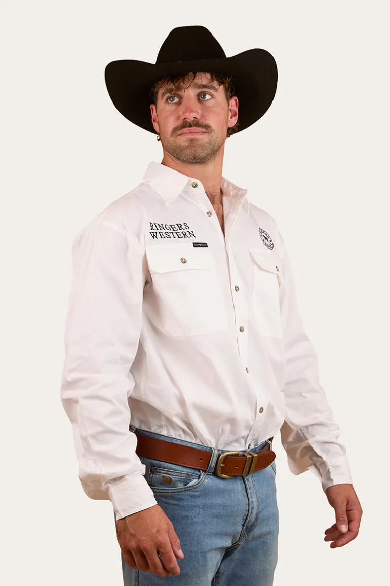 Hawkeye Mens Full Button Work Shirt - White/Black