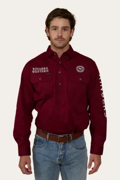 Hawkeye Mens Half Button Work Shirt - Burgundy