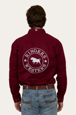 Hawkeye Mens Half Button Work Shirt - Burgundy