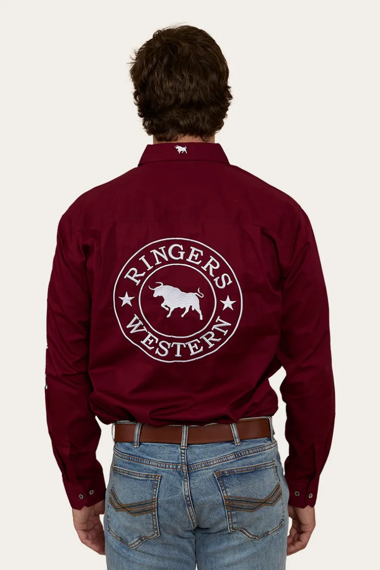 Hawkeye Mens Half Button Work Shirt - Burgundy