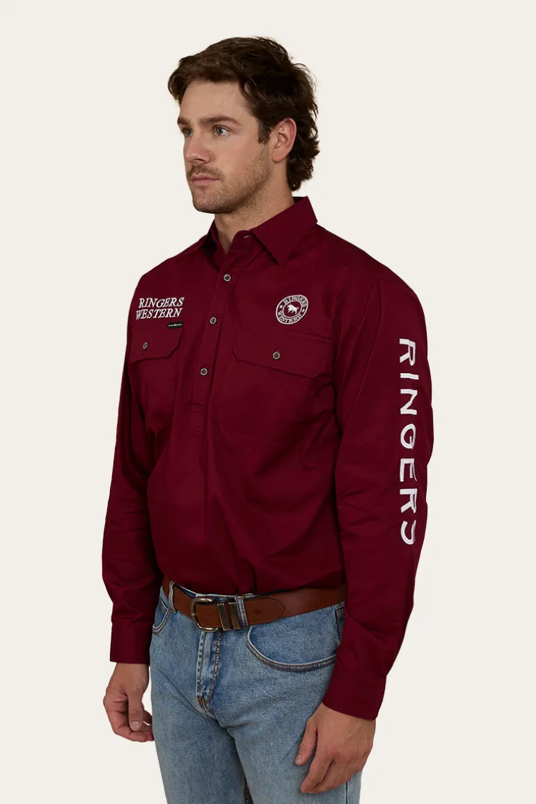 Hawkeye Mens Half Button Work Shirt - Burgundy