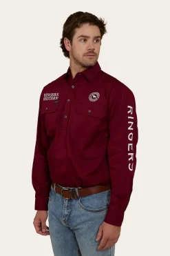 Hawkeye Mens Half Button Work Shirt - Burgundy