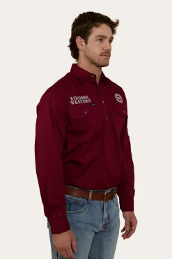 Hawkeye Mens Half Button Work Shirt - Burgundy