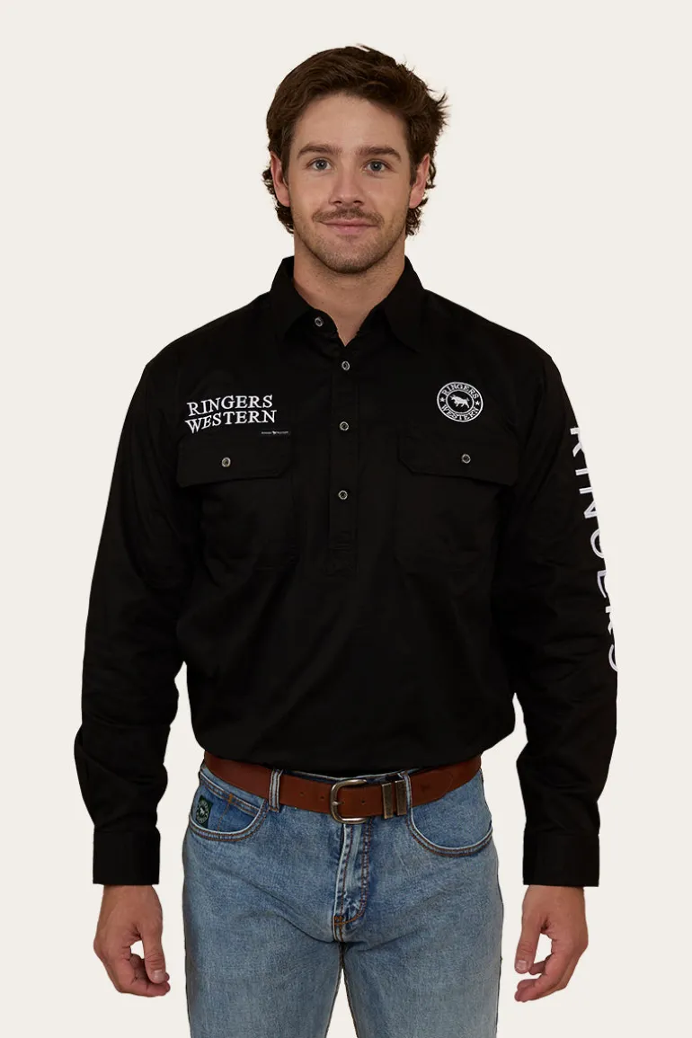 Hawkeye Mens Half Button Work Shirt - Black