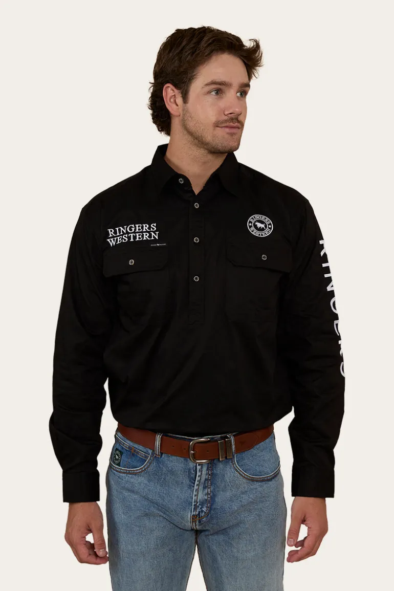 Hawkeye Mens Half Button Work Shirt - Black