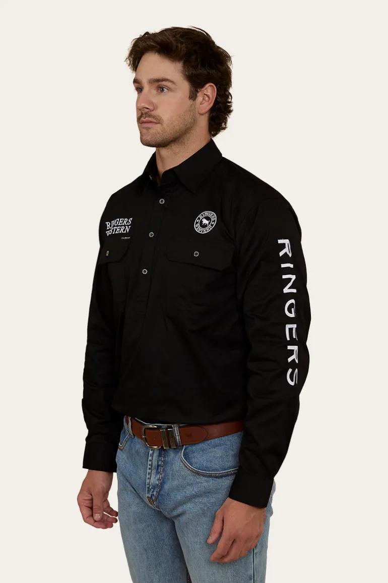 Hawkeye Mens Half Button Work Shirt - Black