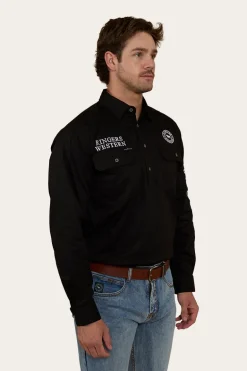Hawkeye Mens Half Button Work Shirt - Black