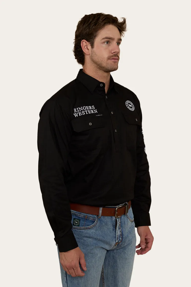 Hawkeye Mens Half Button Work Shirt - Black
