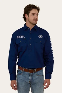 Hawkeye Mens Half Button Work Shirt - Navy