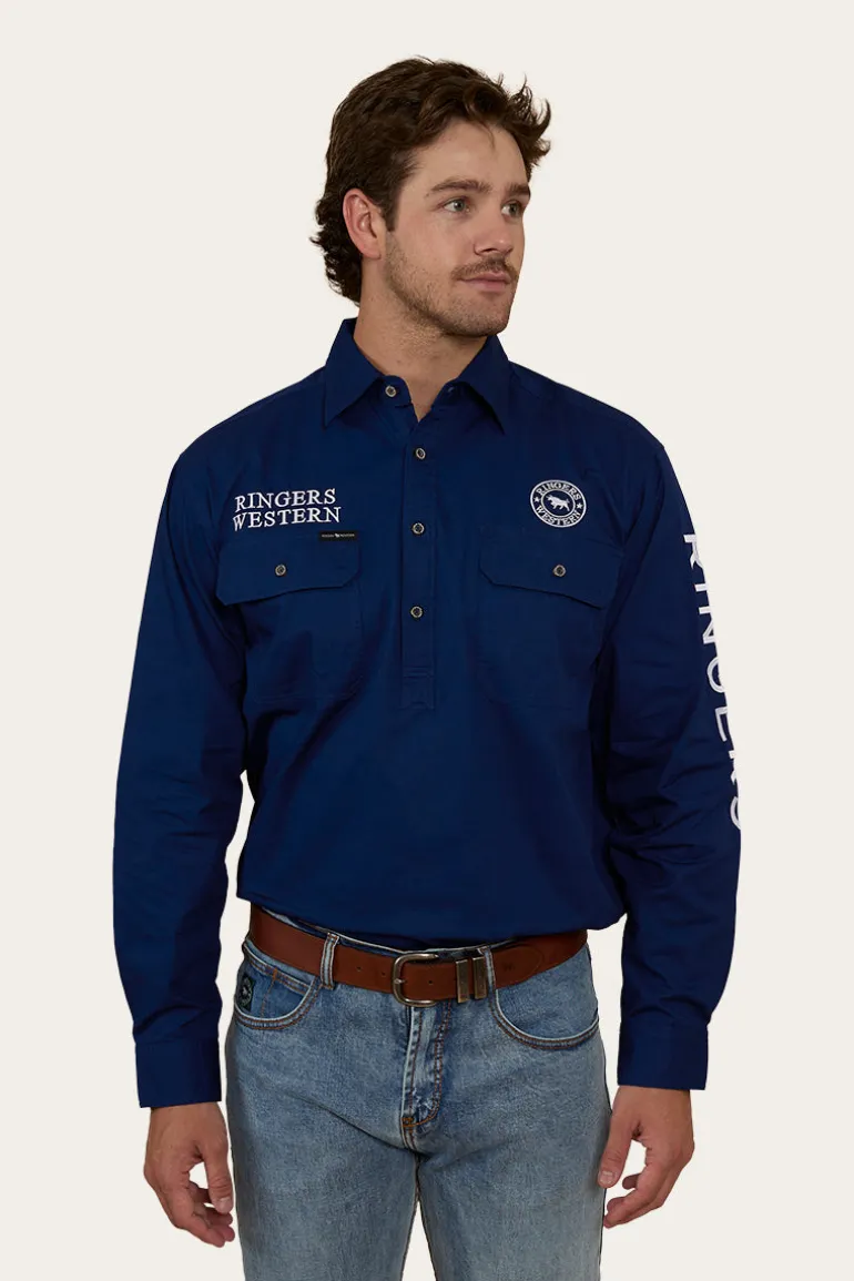 Hawkeye Mens Half Button Work Shirt - Navy