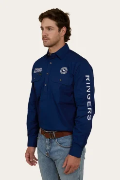 Hawkeye Mens Half Button Work Shirt - Navy