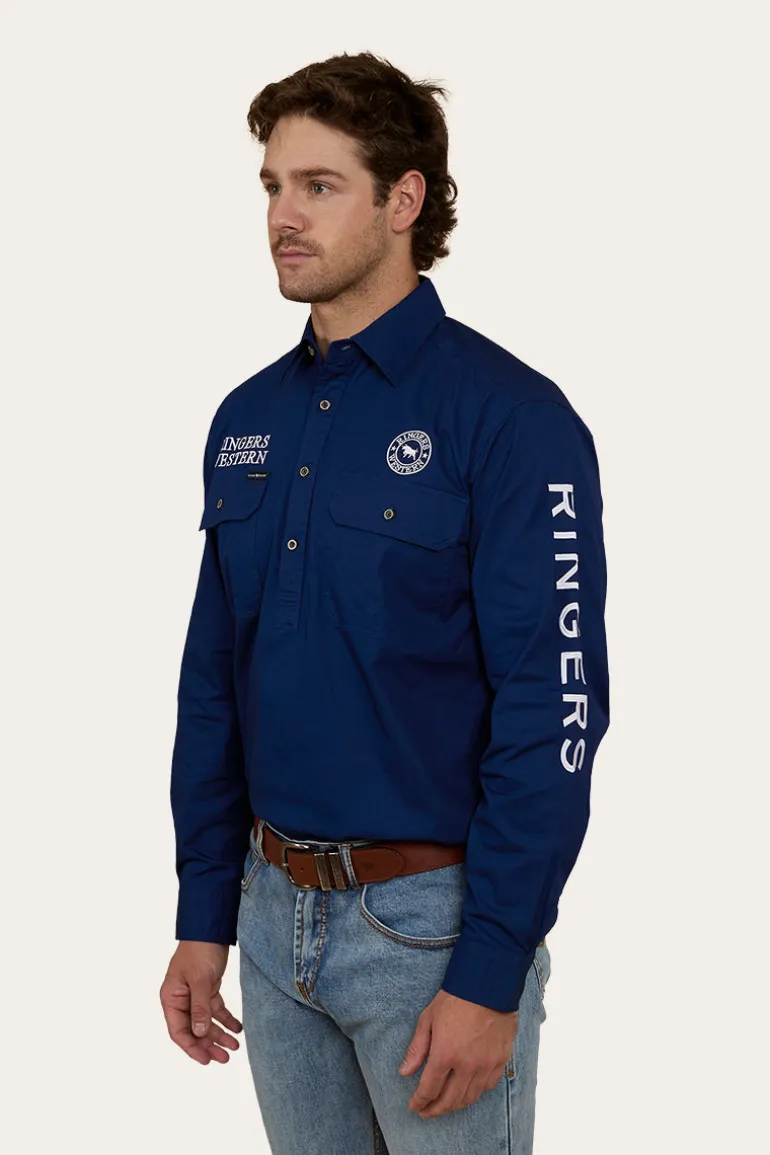 Hawkeye Mens Half Button Work Shirt - Navy