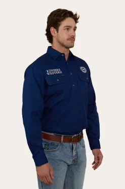 Hawkeye Mens Half Button Work Shirt - Navy