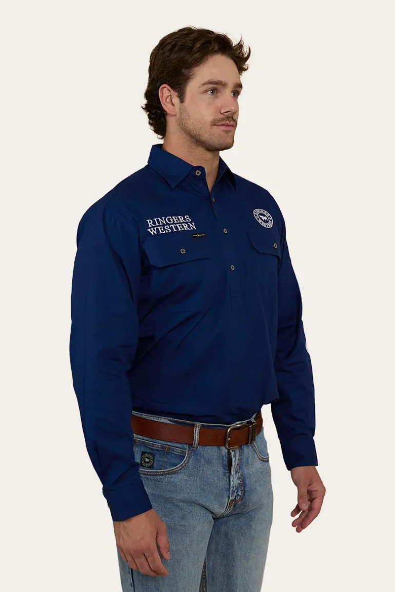 Hawkeye Mens Half Button Work Shirt - Navy
