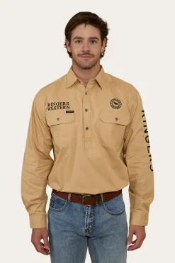 Hawkeye Mens Half Button Work Shirt - Dark Sand