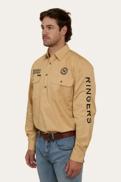 Hawkeye Mens Half Button Work Shirt - Dark Sand