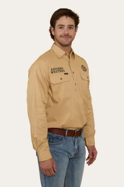 Hawkeye Mens Half Button Work Shirt - Dark Sand
