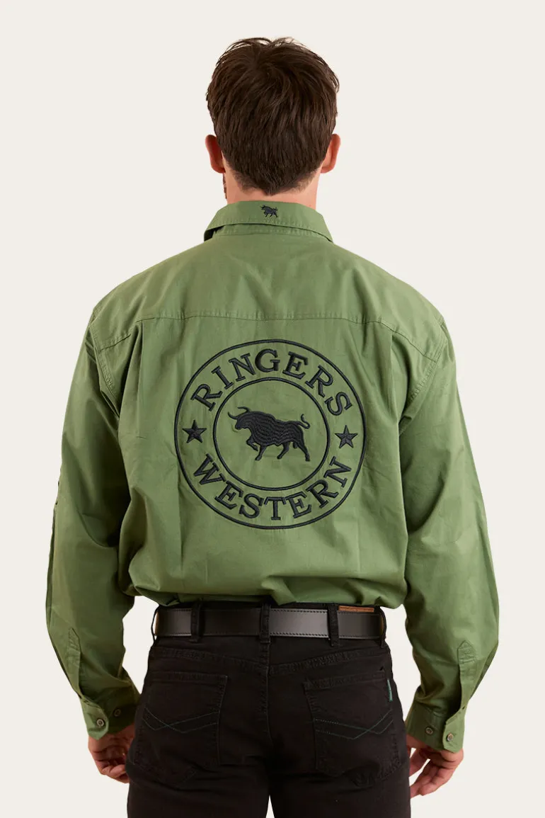 Hawkeye Mens Half Button Work Shirt - Cactus / Charcoal